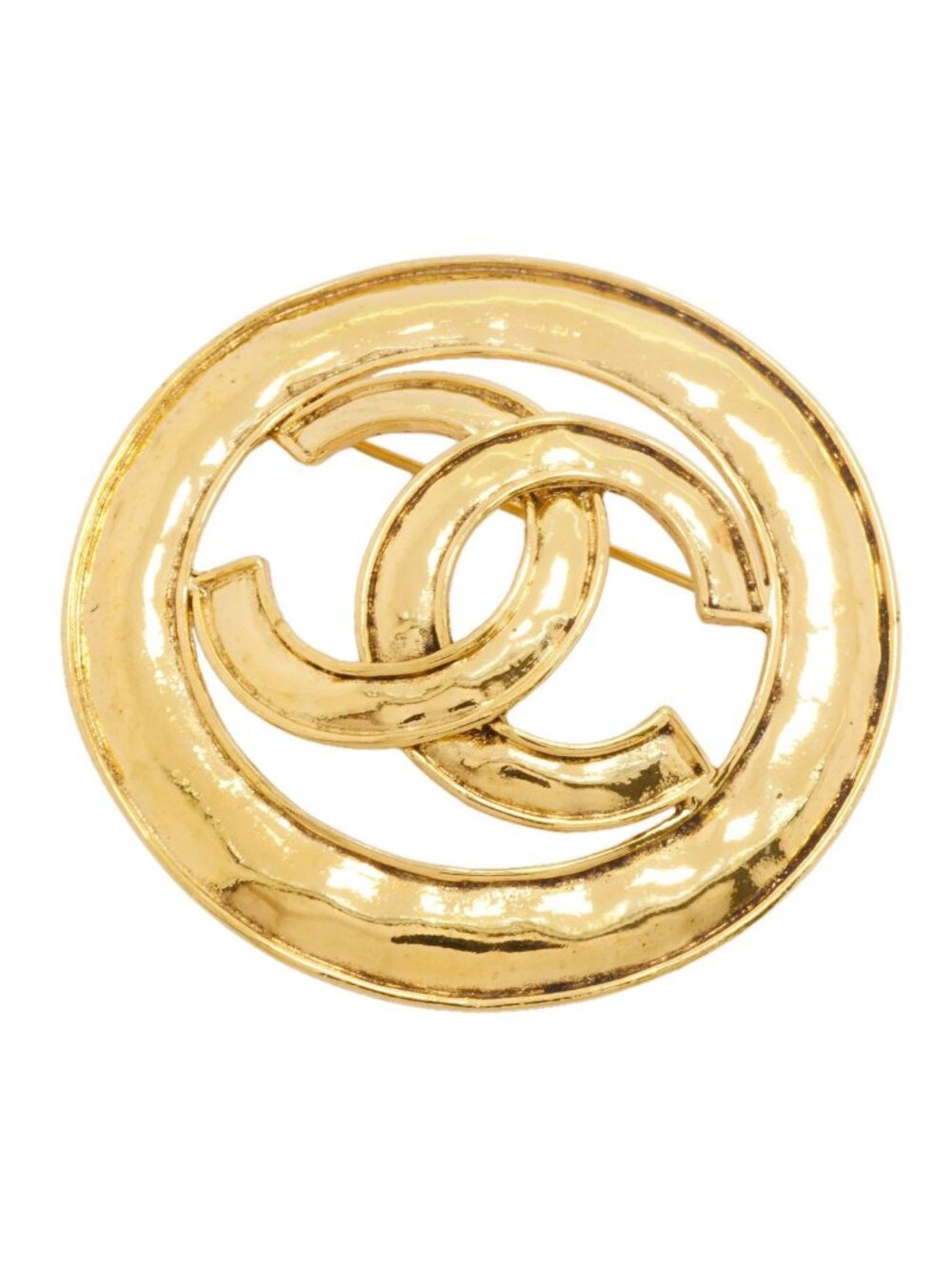 Chanel Brooch Vintage CC Logo Round Circle Gold Plated